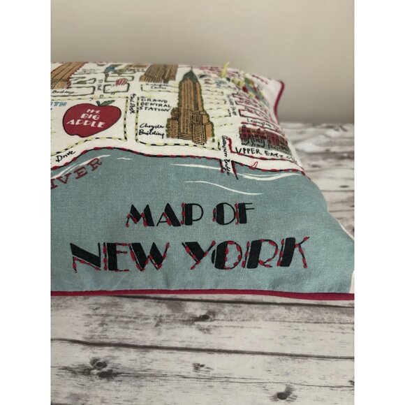 Alice Tait New York City Map Printed Embroidered Pillow Feather Filled 13” X 20” - Picture 2 of 15